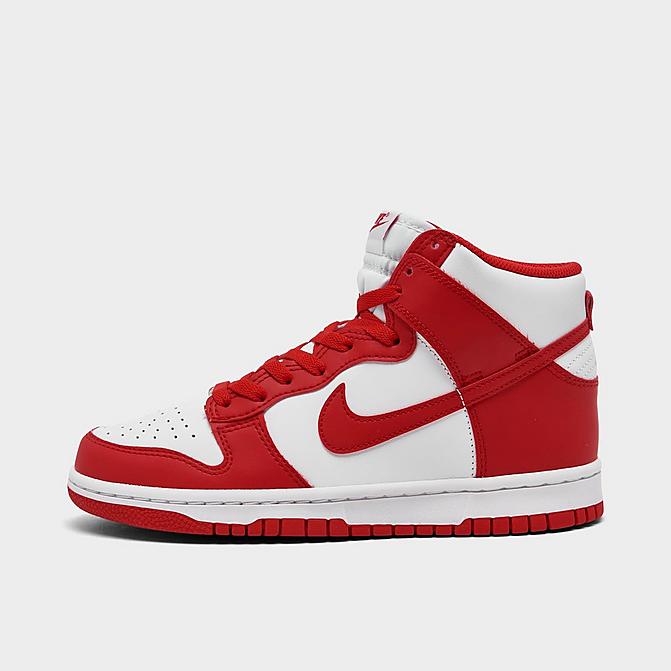 Right view of Big Kids' Nike Dunk High Casual Shoes in White/University Red Click to zoom