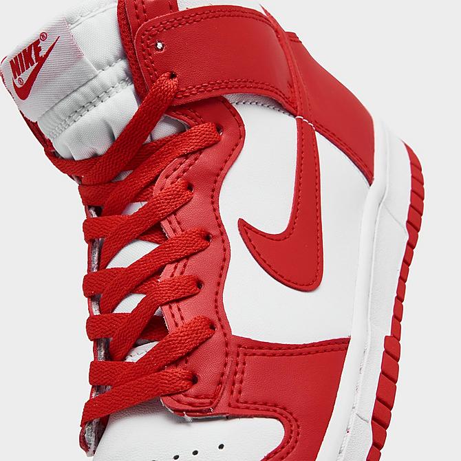 Front view of Big Kids' Nike Dunk High Casual Shoes in White/University Red Click to zoom