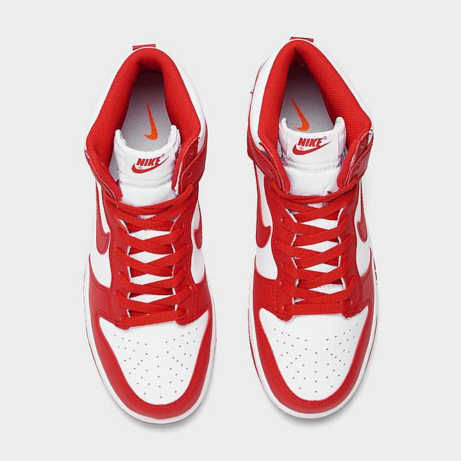 Back view of Big Kids' Nike Dunk High Casual Shoes in White/University Red Click to zoom
