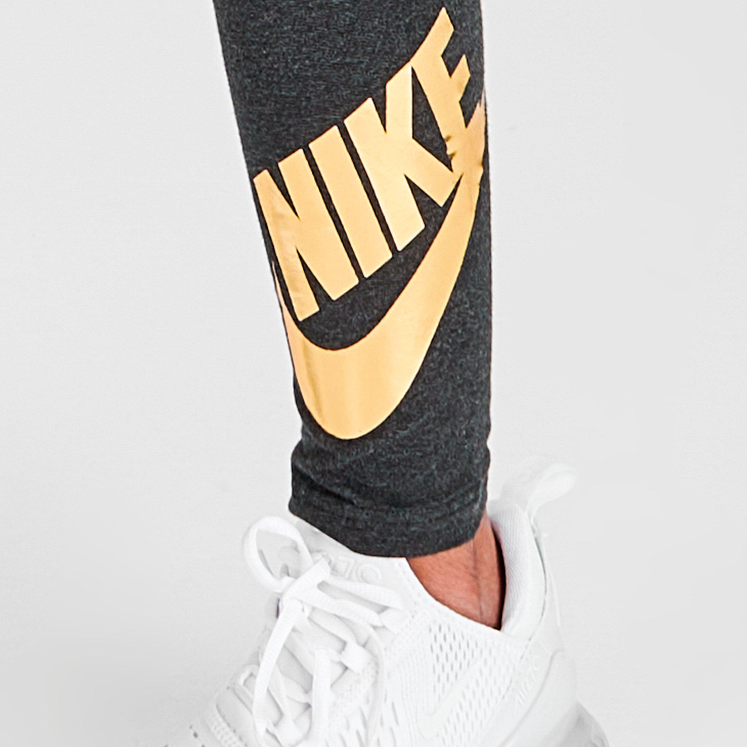 girls black and gold nike leggings