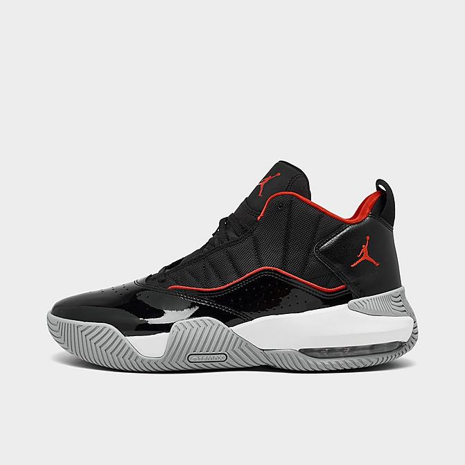 Right view of Men's Jordan Stay Loyal Basketball Shoes in Black/White/Wolf Grey/Chile Red Click to zoom