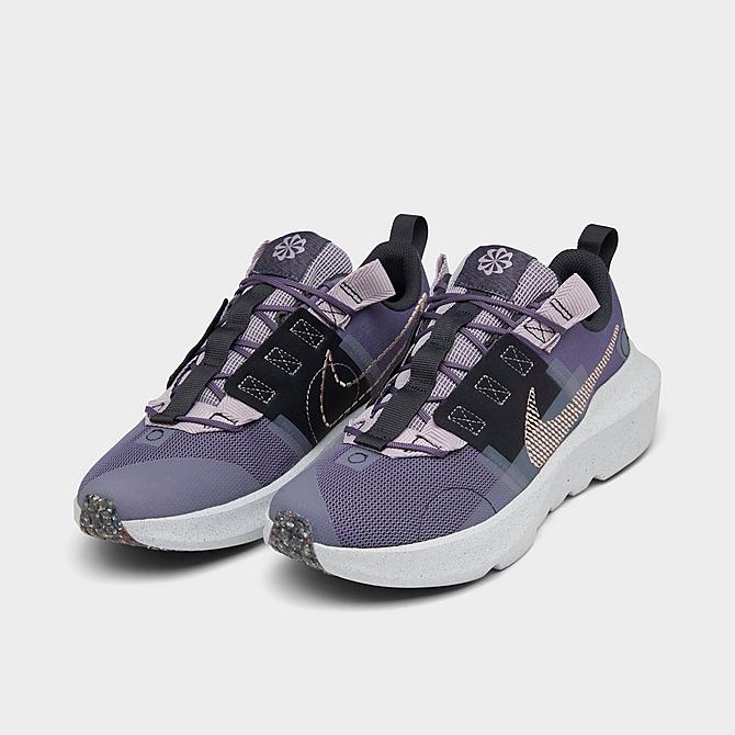 Three Quarter view of Girls' Big Kids' Nike Crater Impact Casual Shoes in Canyon Purple/Metallic Red Bronze/Off Noir Click to zoom