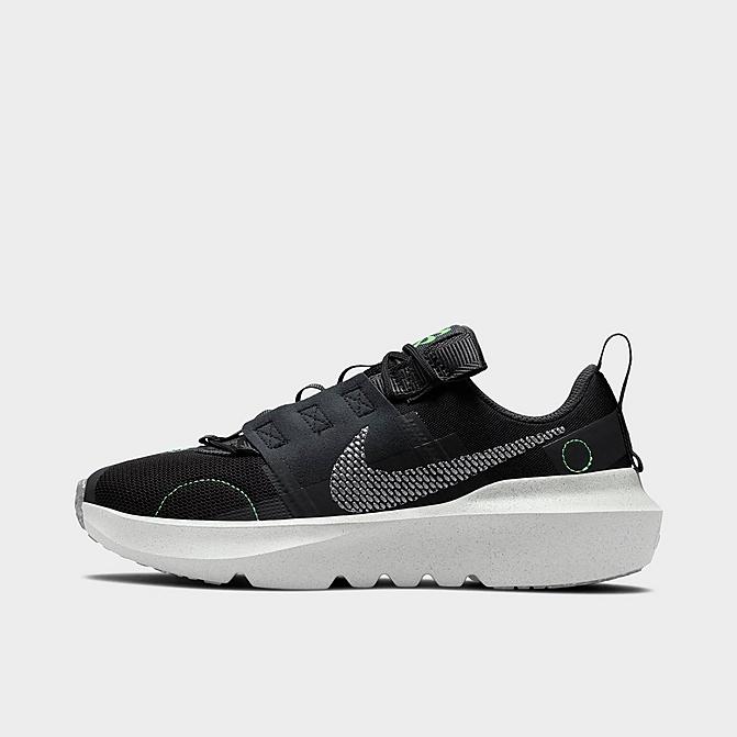 Right view of Big Kids' Nike Crater Impact Running Shoes in Black/Chrome/Dark Smoke Grey/Green Strike Click to zoom