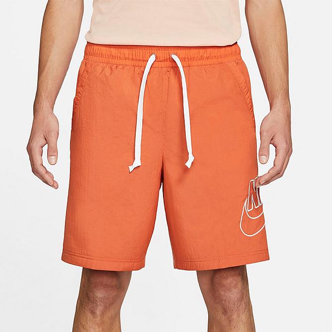 Back Right view of Men's Nike Sportswear Alumni Woven Shorts in Light Sienna Click to zoom