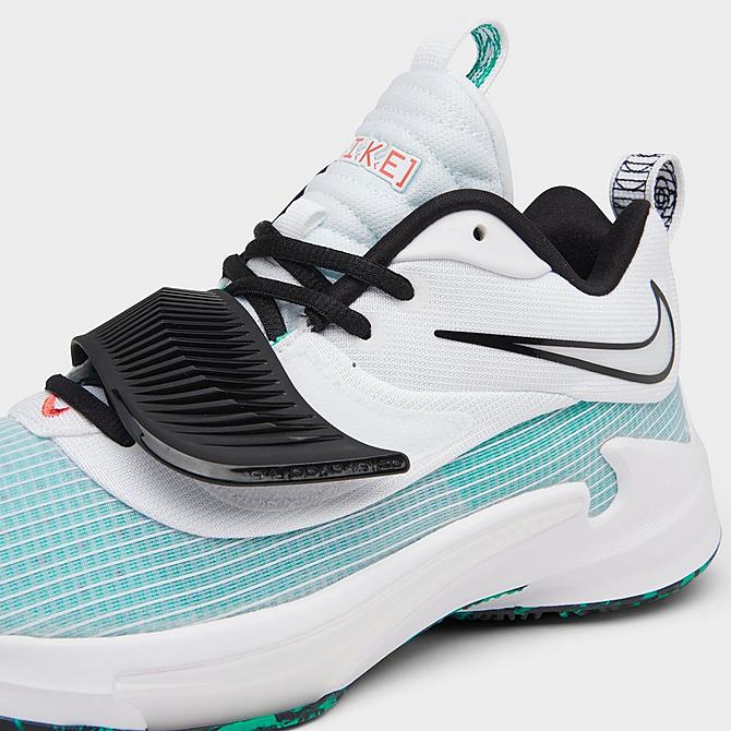 Front view of Big Kids' Nike Zoom Freak 3 Basketball Shoes in White/Black/Clear Emerald/Total Orange Click to zoom