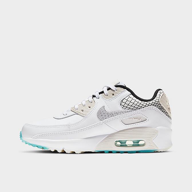 Right view of Big Kids' Nike Air Max 90 SE 2 Casual Shoes in White/White-Platinum Tint-Glacier Ice Click to zoom