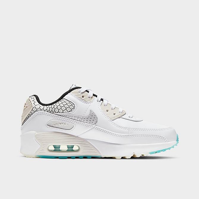 Front view of Big Kids' Nike Air Max 90 SE 2 Casual Shoes in White/White-Platinum Tint-Glacier Ice Click to zoom