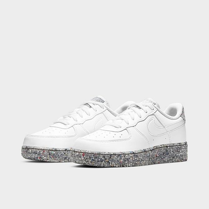 Three Quarter view of Little Kids' Nike Air Force 1 SE Casual Shoes in White/Metallic Silver/White Click to zoom