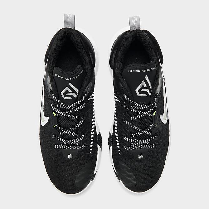 Back view of Big Kids' Nike Giannis Immortality Basketball Shoes in Black/Clear/White/Wolf Grey/Volt Click to zoom
