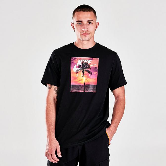 Front view of Men's Nike Sportswear Spring Break Photo T-Shirt in Black Click to zoom