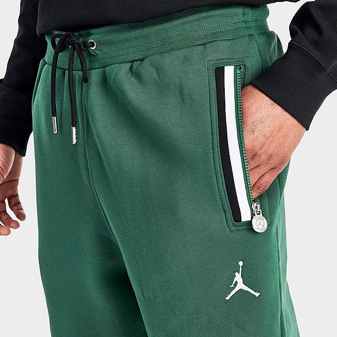 On Model 5 view of Men's Jordan Paris Saint-Germain Statement Fleece Track Pants in Noble Green Click to zoom