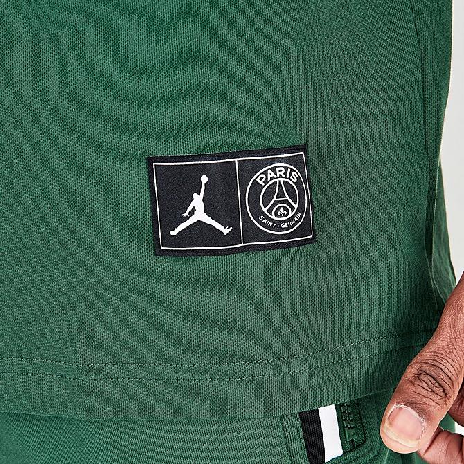 On Model 6 view of Men's Jordan Paris Saint-Germain Logo Long-Sleeve T-Shirt in Noble Green Click to zoom
