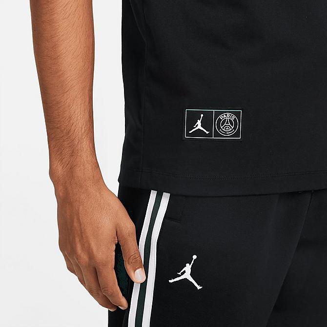 On Model 5 view of Men's  Jordan Paris Saint-Germain Logo Short-Sleeve T-Shirt in Black Click to zoom