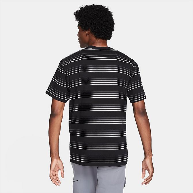 Back Left view of Men's Nike Sportswear Premium Essential Striped T-Shirt in Black Click to zoom