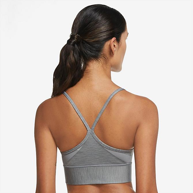 Front Three Quarter view of Women's Nike Dri-FIT Indy Longline Light-Impact Sports Bra in Smoke Grey/Pure/Black Click to zoom