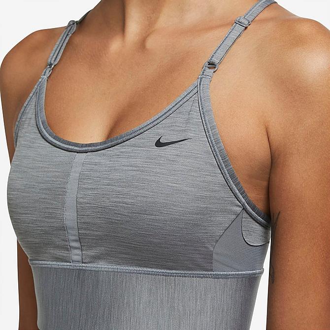 Back Left view of Women's Nike Dri-FIT Indy Longline Light-Impact Sports Bra in Smoke Grey/Pure/Black Click to zoom
