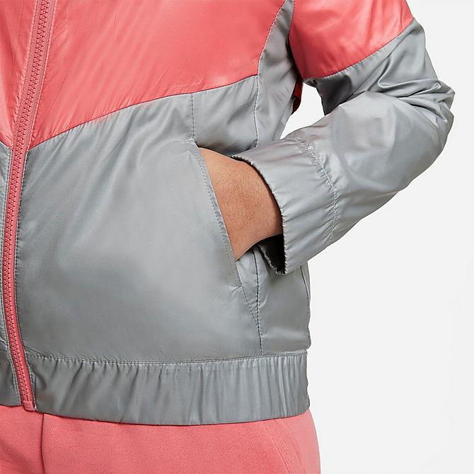 On Model 5 view of Girls' Nike Sportswear Windrunner Jacket (Plus Size) in Pink Salt/Light Smoke Grey/Light Smoke Grey Click to zoom