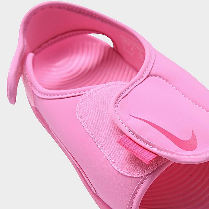 Front view of Girls' Little Kids' Nike Sunray Adjust 5 V2 Casual Sandals in Psychic Pink/Laser Fuchsia Click to zoom