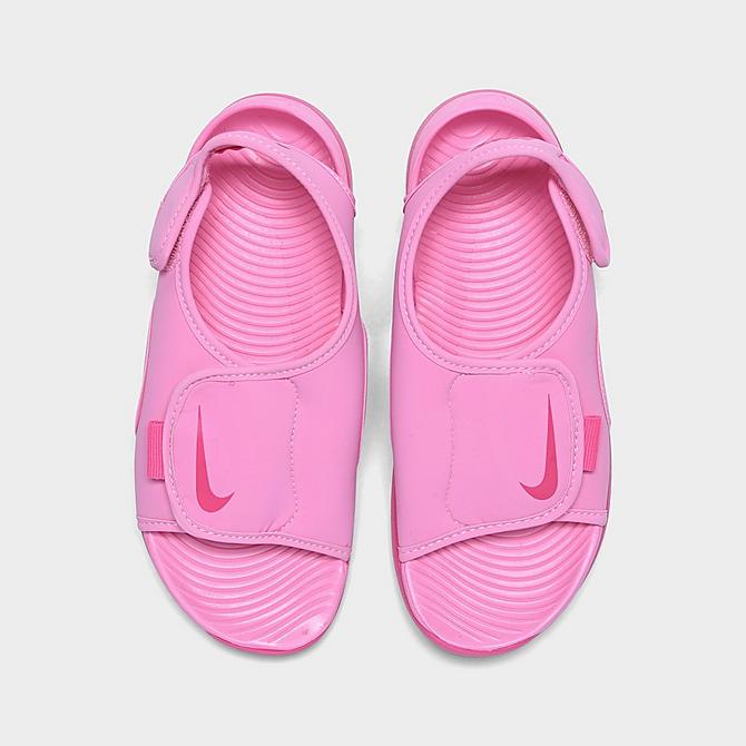 Back view of Girls' Little Kids' Nike Sunray Adjust 5 V2 Casual Sandals in Psychic Pink/Laser Fuchsia Click to zoom