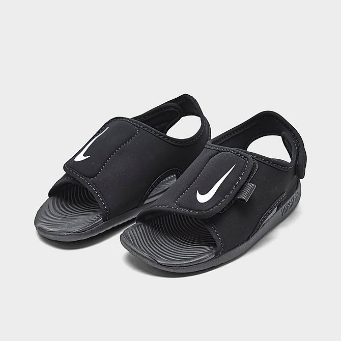 Three Quarter view of Kids' Toddler Nike Sunray Adjust 5 V2 Hook-and-Loop Sandals in Black/White Click to zoom
