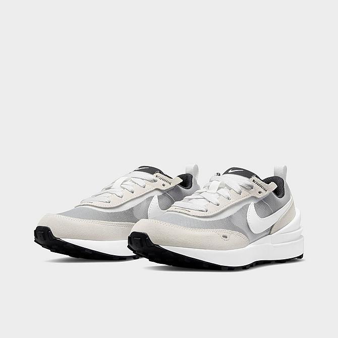 Three Quarter view of Little Kids' Nike Waffle One Casual Shoes in Summit White/White-Black-Orange Click to zoom