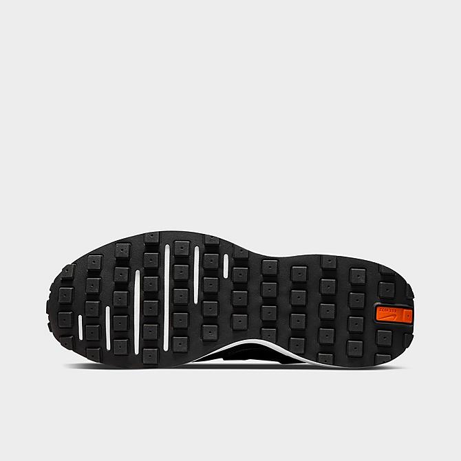 Bottom view of Big Kids' Nike Waffle One Casual Shoes in Black/Black/White/Orange Click to zoom