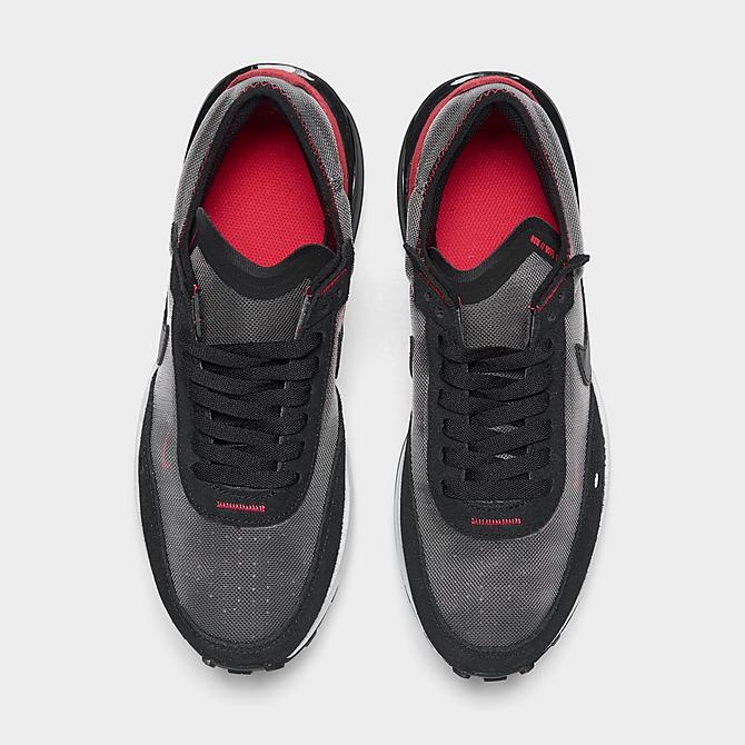 Back view of Big Kids' Nike Waffle One Casual Shoes in Flat Pewter/Black/Siren Red/Photon Dust Click to zoom