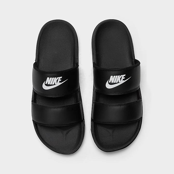 Back view of Women's Nike Offcourt Duo Slide Sandals in Black/Black/White Click to zoom