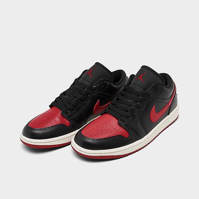 Three Quarter view of Women's Air Jordan Retro 1 Low Casual Shoes in Black/Gym Red/Sail Click to zoom