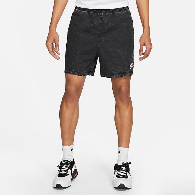 Front Three Quarter view of Men's Nike Sportswear Heritage Essentials Woven Shorts in Black Click to zoom