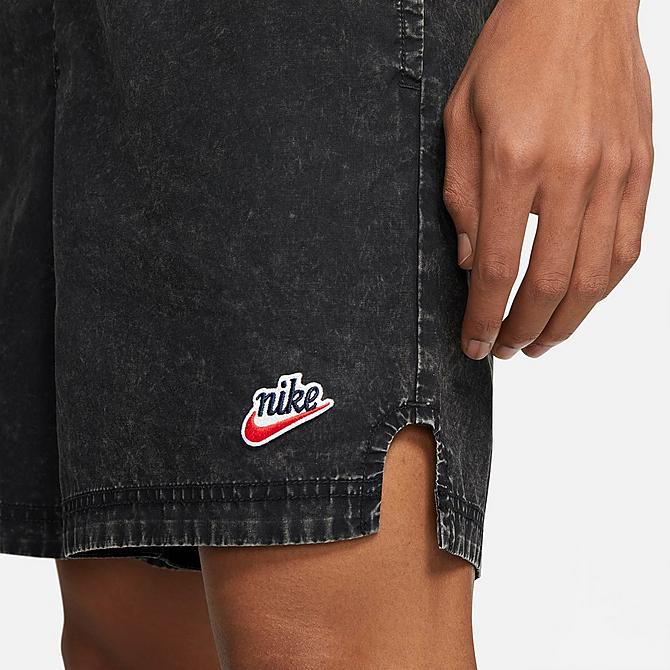 On Model 5 view of Men's Nike Sportswear Heritage Essentials Woven Shorts in Black Click to zoom