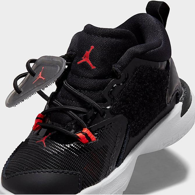 Front view of Kids' Toddler Jordan Zion 1 Basketball Shoes in Black/Bright Crimson/White Click to zoom