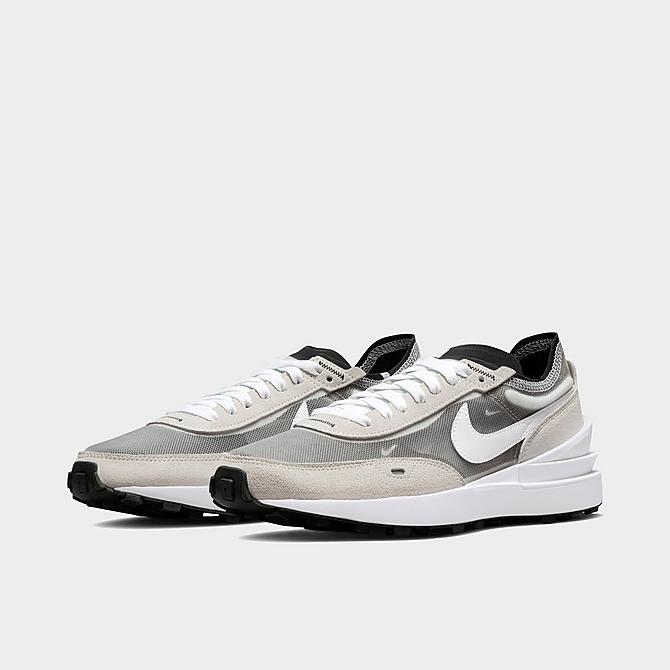 Three Quarter view of Women's Nike Waffle One Casual Shoes in Summit White/White/Black/Orange Click to zoom