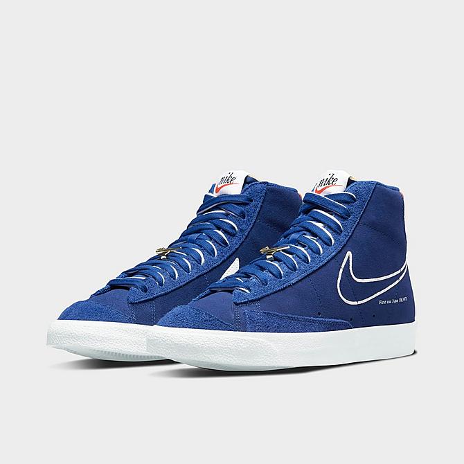 Three Quarter view of Nike Blazer Mid '77 SE 50 Years Casual Shoes in Deep Royal Blue/White/Orange Click to zoom