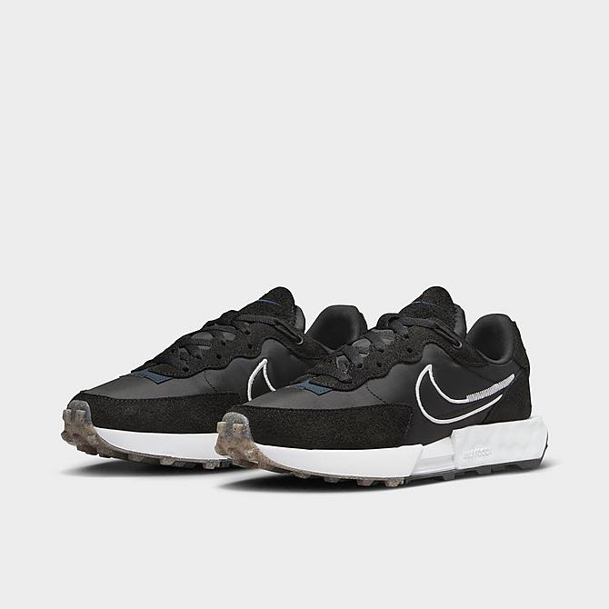 Three Quarter view of Women's Nike Fontanka Waffle Casual Shoes in Black/Dark Obsidian/Gum Light Brown/White Click to zoom