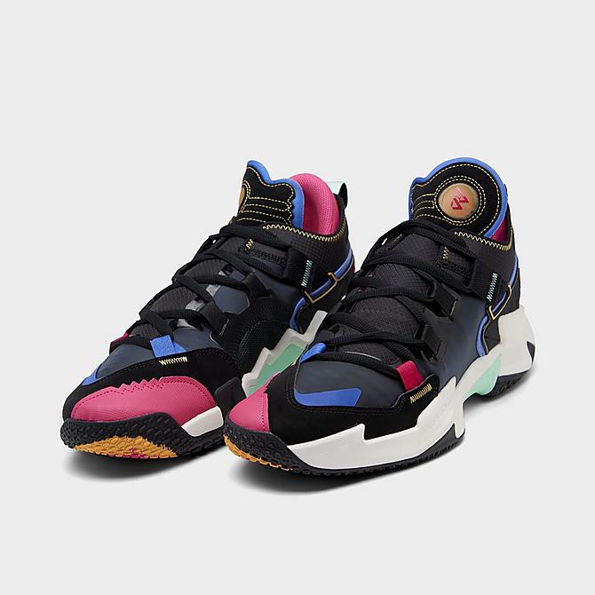Three Quarter view of Jordan Why Not Zer0.5 Basketball Shoes in Black/Watermelon/Sapphire/Mint Foam/Sail/Solar Flare Click to zoom