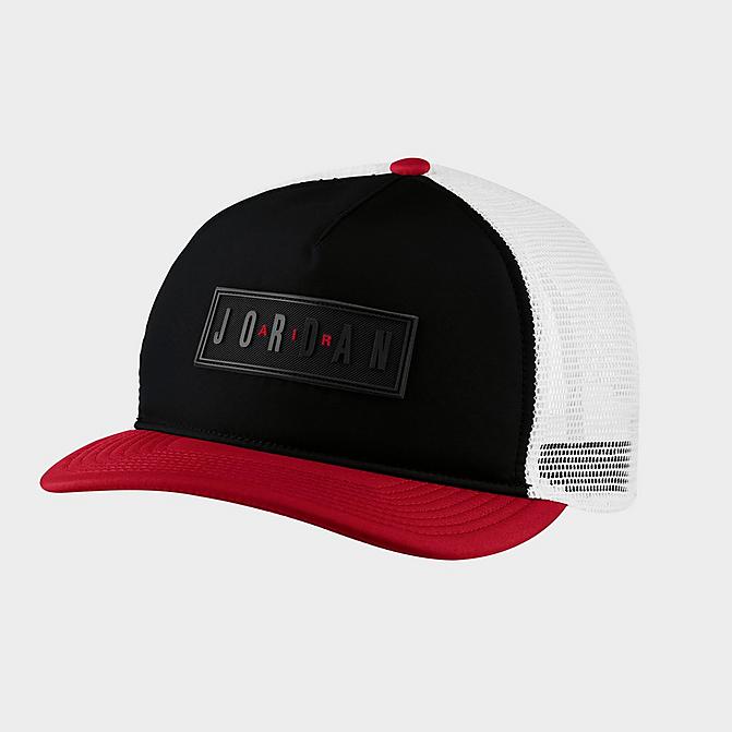 Right view of Jordan Jumpman Air Classic99 Snapback Trucker Hat in Black/Gym Red/White Click to zoom