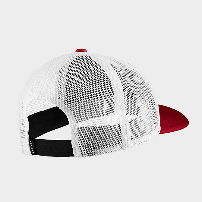 Three Quarter view of Jordan Jumpman Air Classic99 Snapback Trucker Hat in Black/Gym Red/White Click to zoom