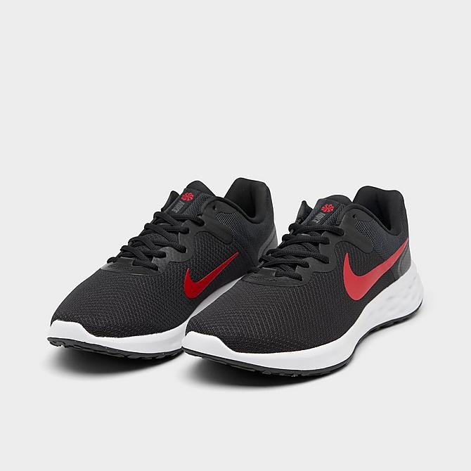 Three Quarter view of Men's Nike Revolution 6 Next Nature Running Shoes in Black/University Red/Anthracite Click to zoom