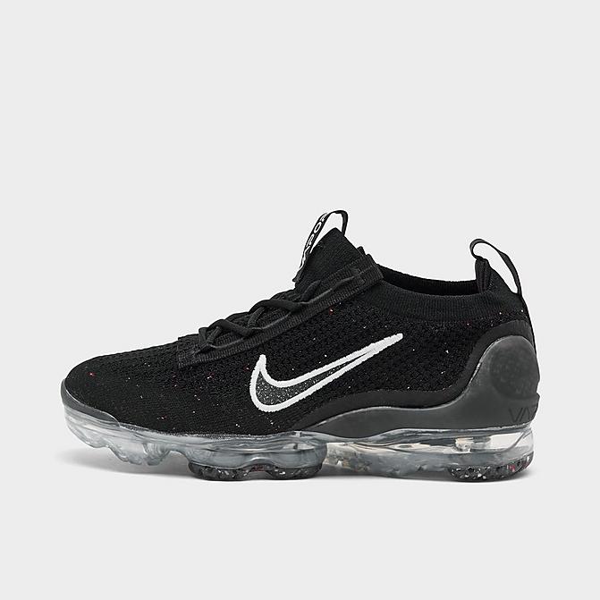 Right view of Women's Nike Air VaporMax 2021 Flyknit Running Shoes in Black/White/Metallic Silver Click to zoom