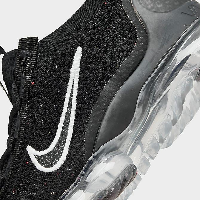Front view of Women's Nike Air VaporMax 2021 Flyknit Running Shoes in Black/White/Metallic Silver Click to zoom