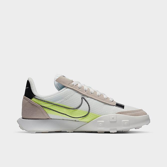 Front view of Women's Nike Waffle Racer 2X Casual Shoes in Summit White/Volt/Chrome/Black Click to zoom