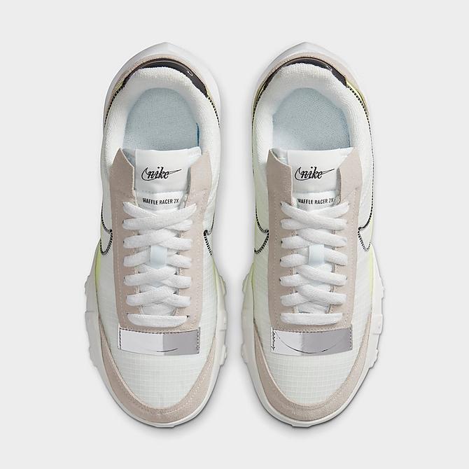 Back view of Women's Nike Waffle Racer 2X Casual Shoes in Summit White/Volt/Chrome/Black Click to zoom