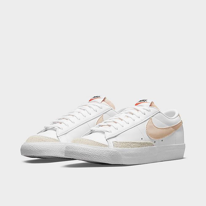Three Quarter view of Women's Nike Blazer Low '77 Casual Shoes in White/Pale Coral/Black/Rattan Click to zoom