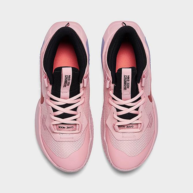 Back view of Girls' Big Kids' Nike Air Zoom Crossover Basketball Shoes in Pink Glaze/Magic Ember/Black Click to zoom