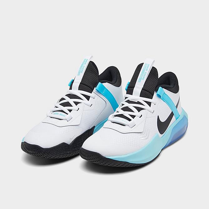 Three Quarter view of Big Kids’ Nike Air Zoom Crossover Basketball Shoes in White/Black/Copa Click to zoom
