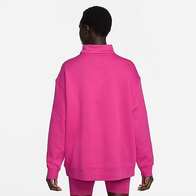 Back Left view of Women's Nike Sportswear Trend Quarter-Zip Fleece Sweatshirt in Active Pink/White Click to zoom