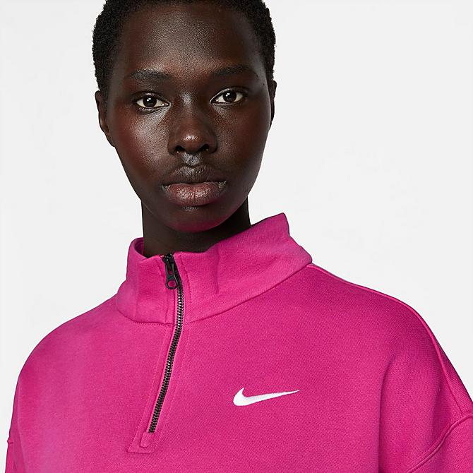 Back Right view of Women's Nike Sportswear Trend Quarter-Zip Fleece Sweatshirt in Active Pink/White Click to zoom
