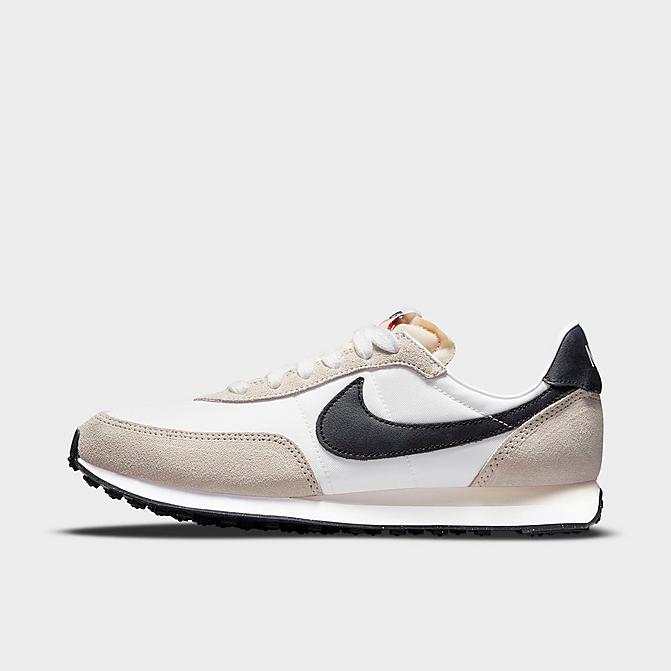 Right view of Big Kids' Nike Waffle Trainer 2 Casual Shoes in White/Black Sail/Summit White Click to zoom