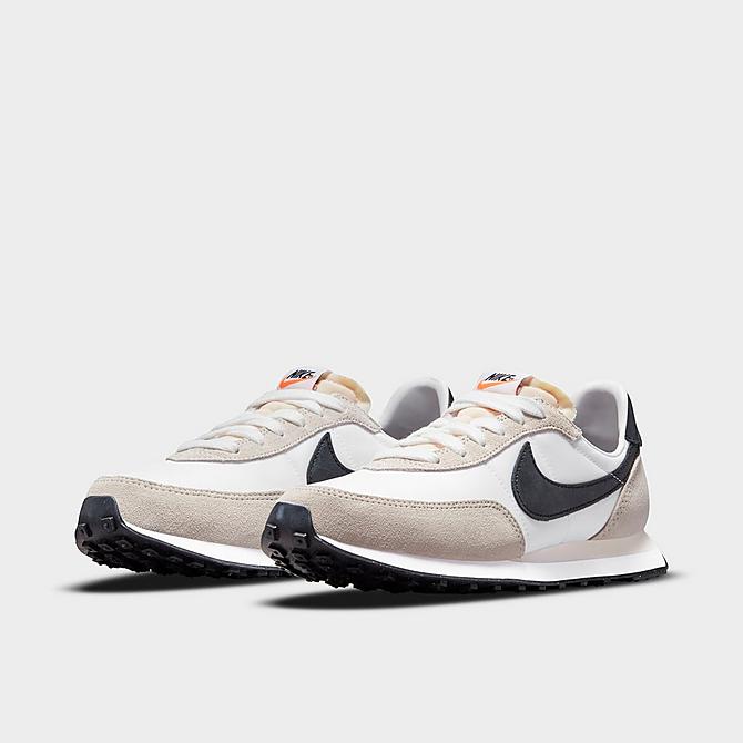 Three Quarter view of Big Kids' Nike Waffle Trainer 2 Casual Shoes in White/Black Sail/Summit White Click to zoom